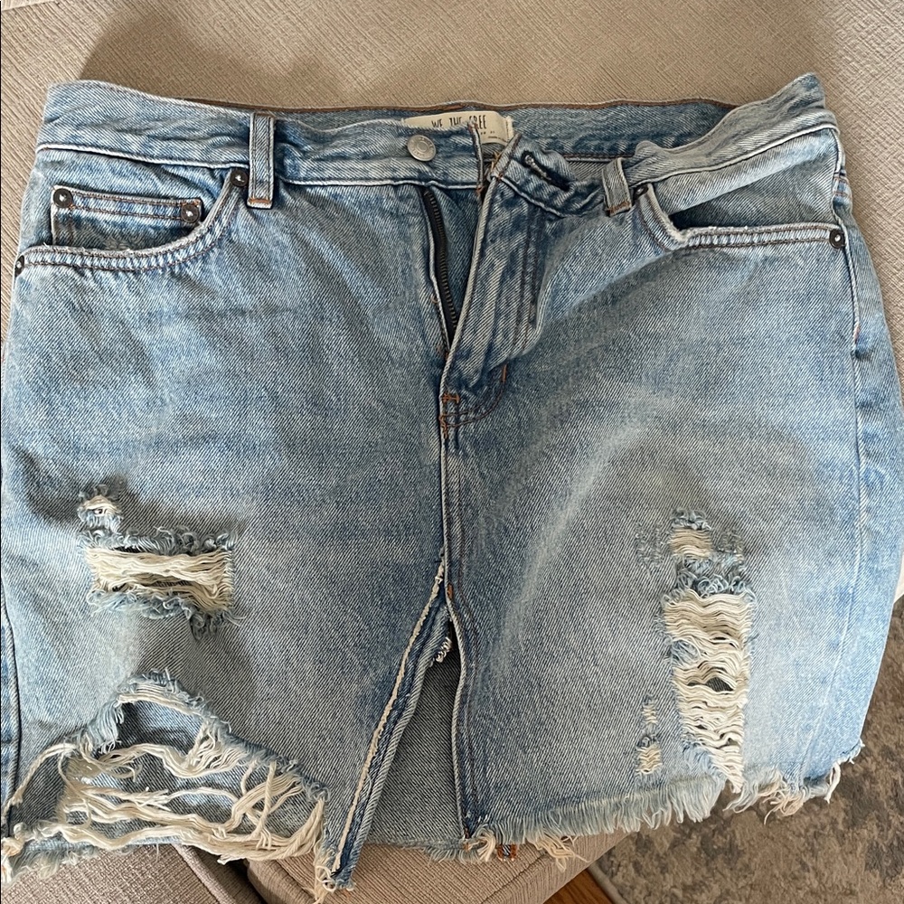 Free People Light Blue Distressed Mini Skirt